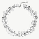 MaiaMina Rhodium Plated Clear Quartz Statement Necklace Silver Tone Beaded Necklace Cetus Collection