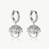 MaiaMina Rhodium Plated Clear Quartz Drop Earrings Removable Statement Earrings Cetus Collection