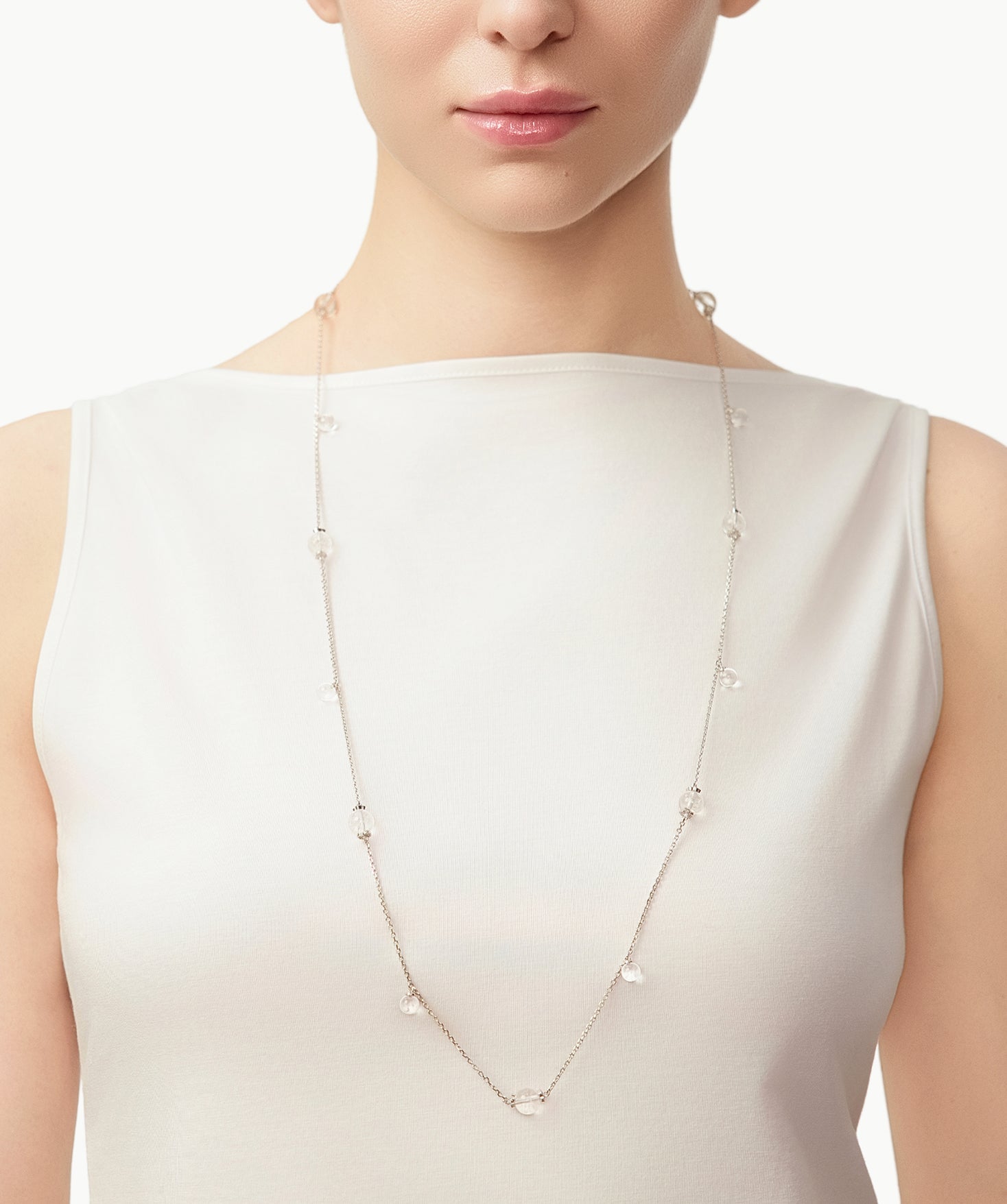 White Quartz Long Beaded Necklace | Belvria