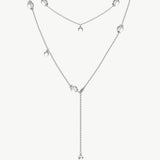 MaiaMina Rhodium Plated Clear Quartz Long Necklace Convertible Layering Necklace Cetus Collection
