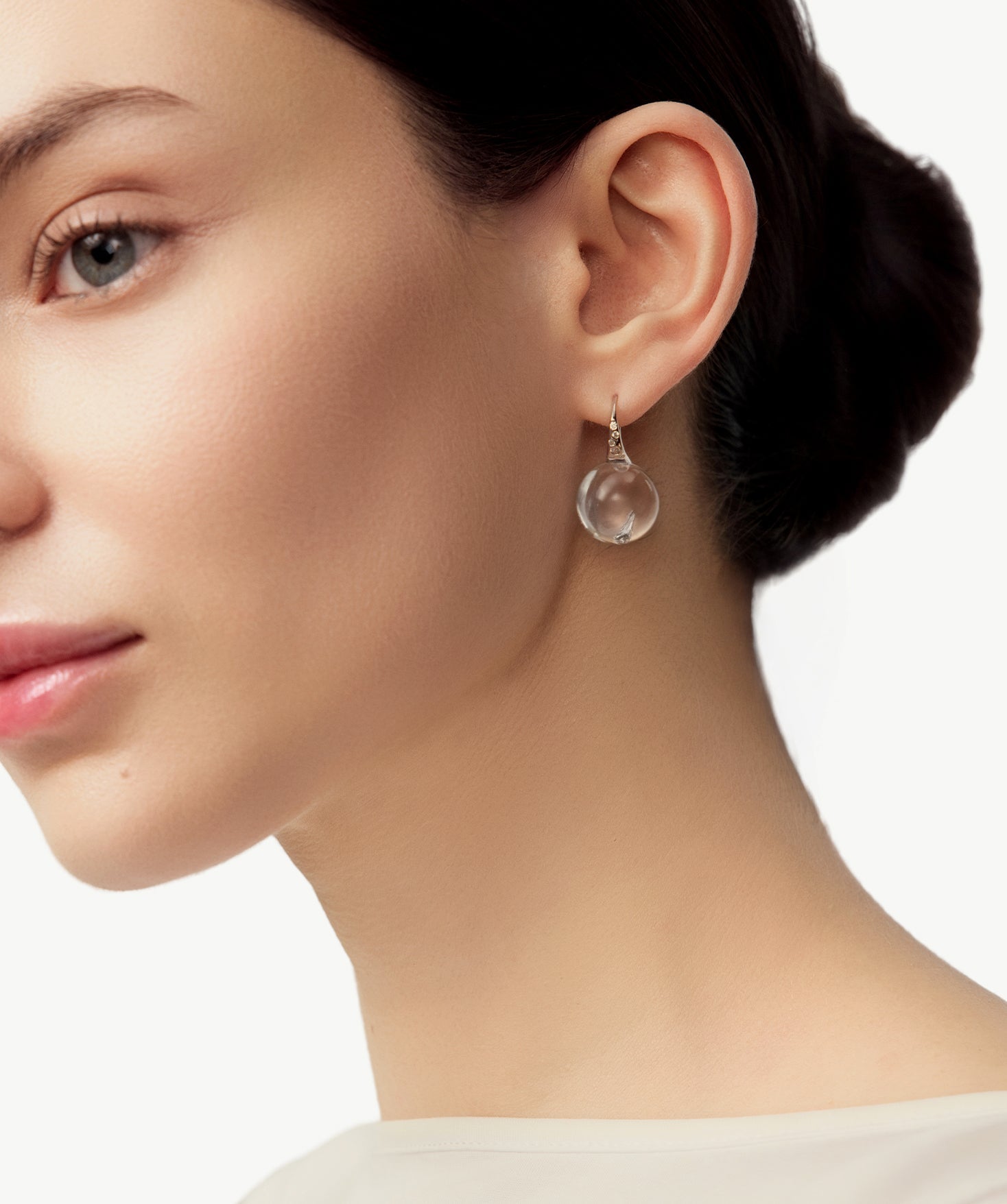 MaiaMina Rhodium Plated Clear Quartz Hook Earrings Sterling Silver Cetus Collection