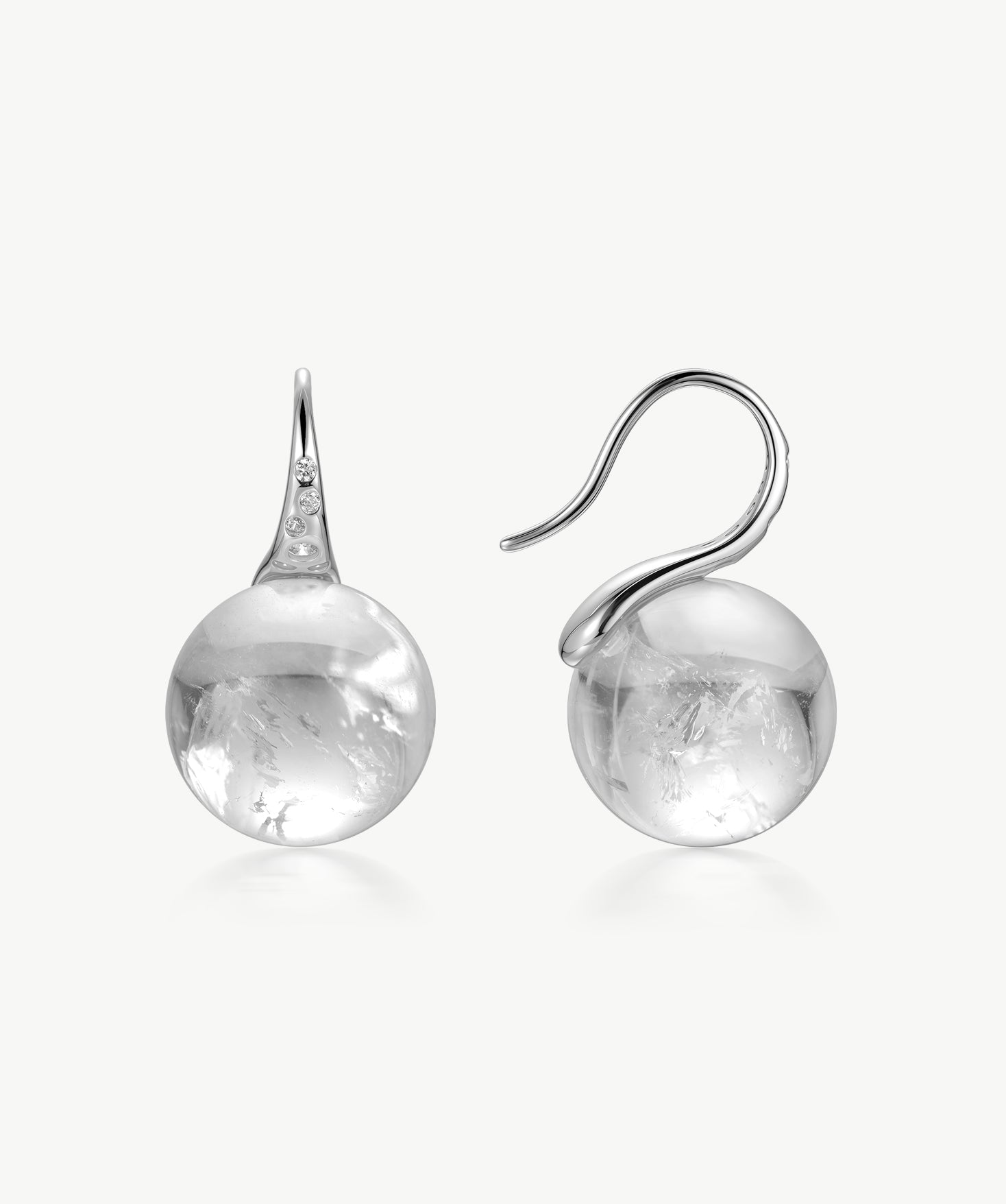 MaiaMina Rhodium Plated Clear Quartz Drop Earrings Removable Statement Earrings Cetus Collection