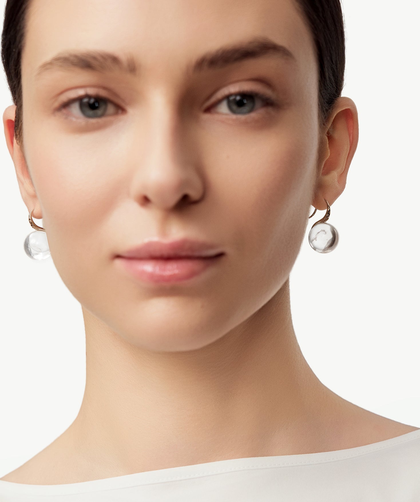 MaiaMina Rhodium Plated Clear Quartz Hook Earrings Sterling Silver Cetus Collection