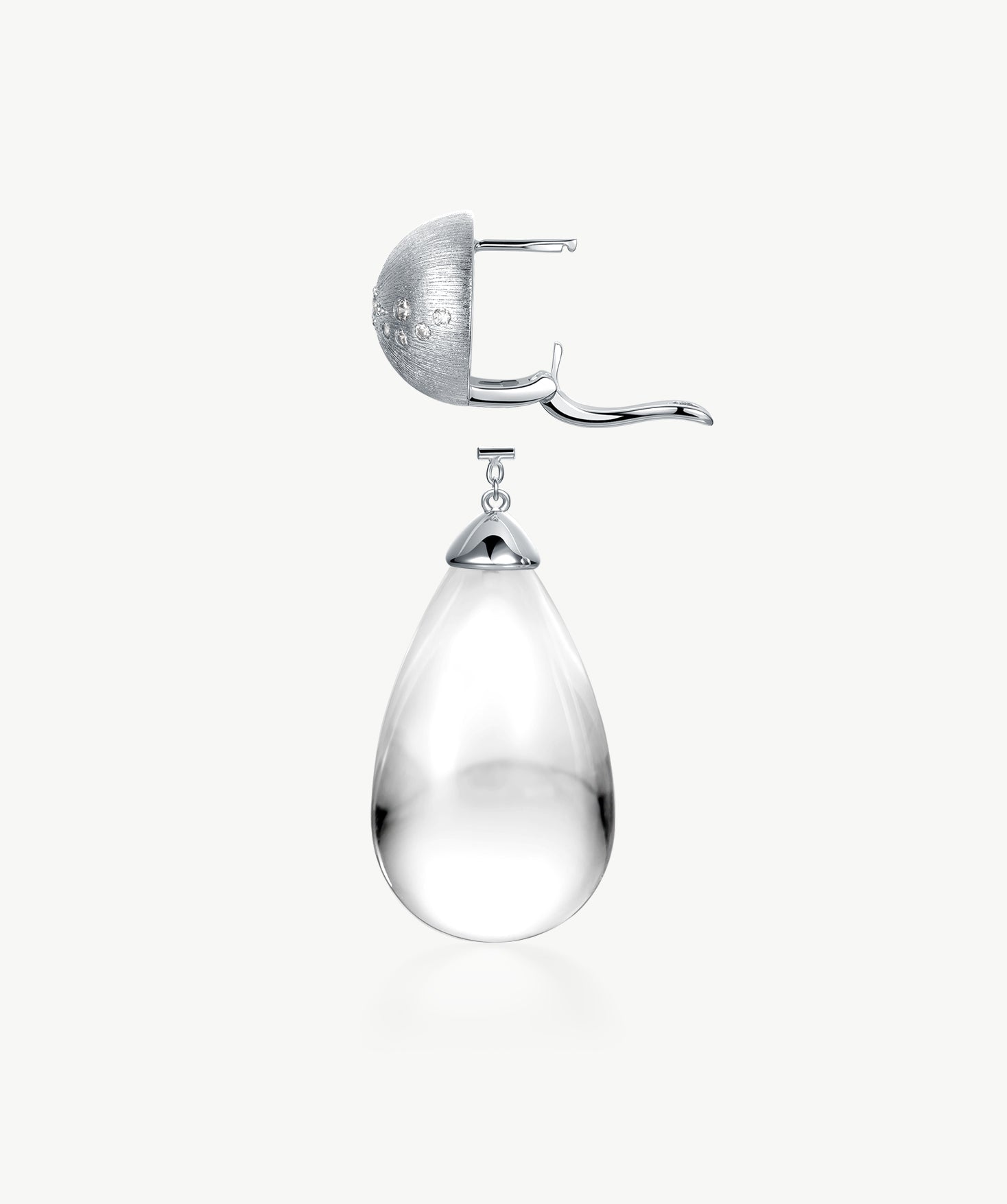 MaiaMina Rhodium Plated Clear Quartz Drop Earrings Removable Statement Earrings Cetus Collection