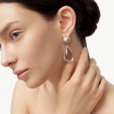 MaiaMina Rhodium Plated Clear Quartz Drop Earrings Removable Statement Earrings Cetus Collection