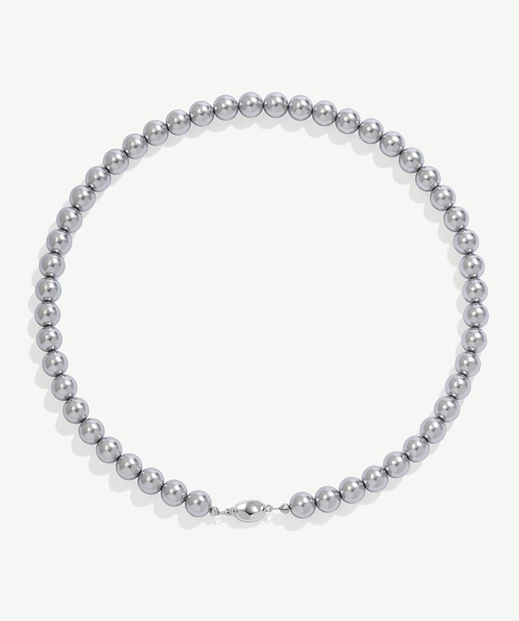 Elegant Silver Pearl Necklace, Rhodium Plated Grey Pearl Necklace for Women | MaiaMina