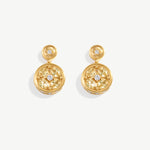 Elegant Gold Drop Earrings with Champagne Marquise Stones and Coin Design | MaiaMina