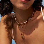 Pearl and Strawberry Quartz Beaded Necklace with 18K Gold Plated Accents | Elegant Women's Jewelry | MaiaMina