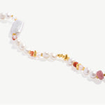 Pearl and Strawberry Quartz Beaded Necklace with 18K Gold Plated Accents | Elegant Women's Jewelry | MaiaMina