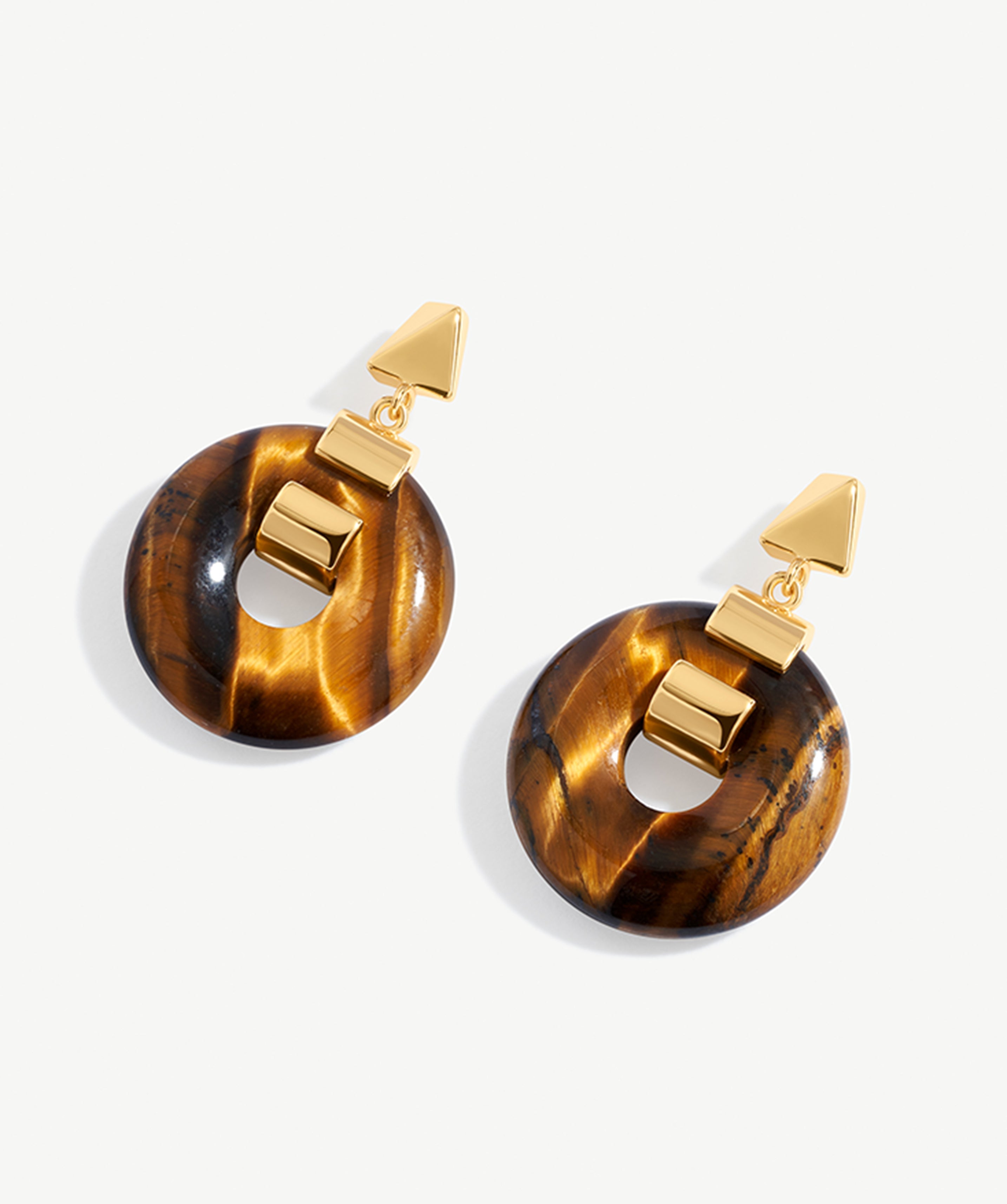 Vintage Tiger's Eye Drop Earrings, Gemstone Earrings with 18K Gold Plated on Sterling Silver | MaiaMina