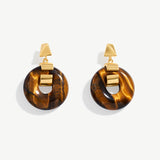 Vintage Tiger's Eye Drop Earrings, Gemstone Earrings with 18K Gold Plated on Sterling Silver | MaiaMina