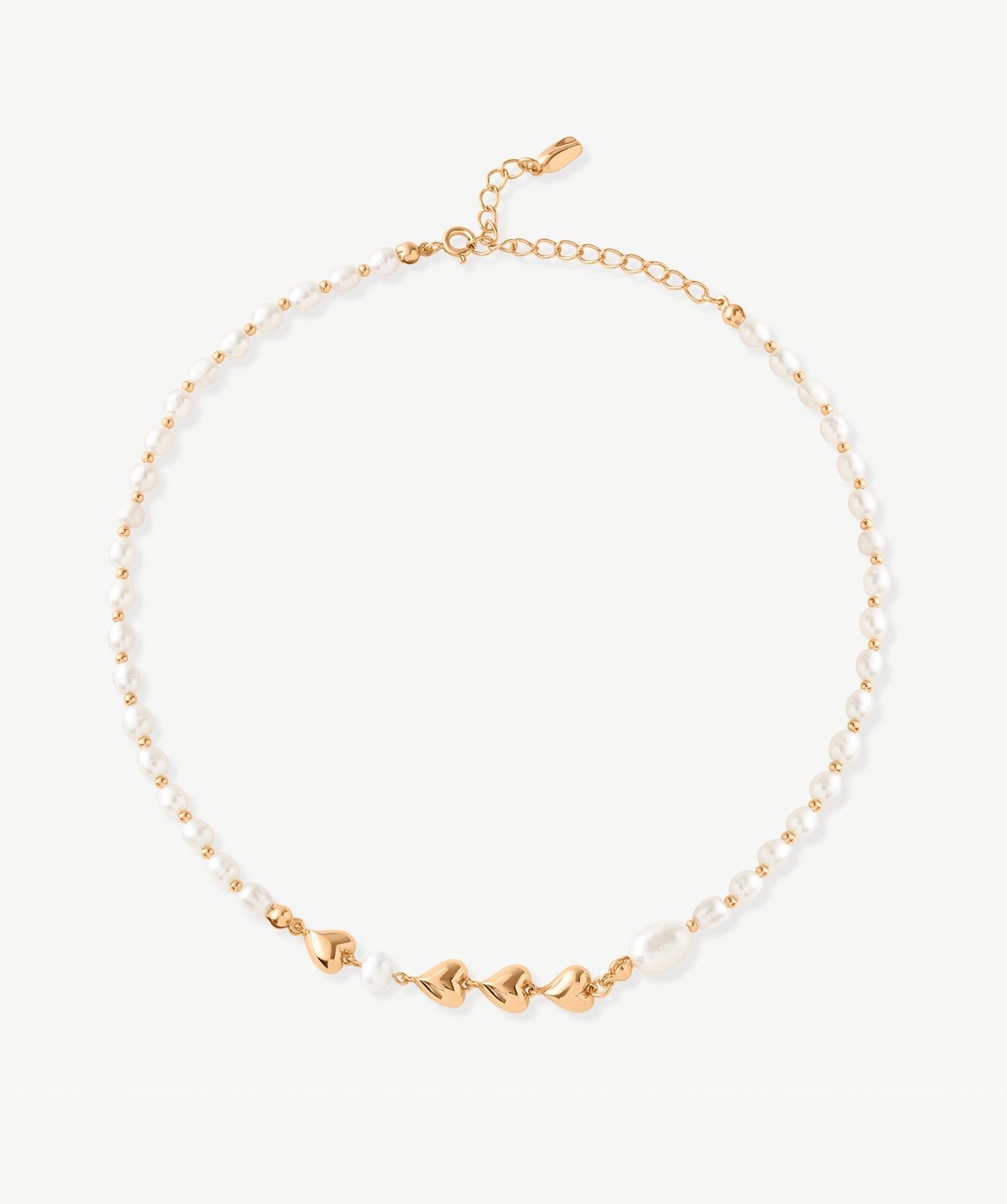 18K Gold Plated Pearl Beaded Puff Heart Necklace – Timeless Elegance | MaiaMina