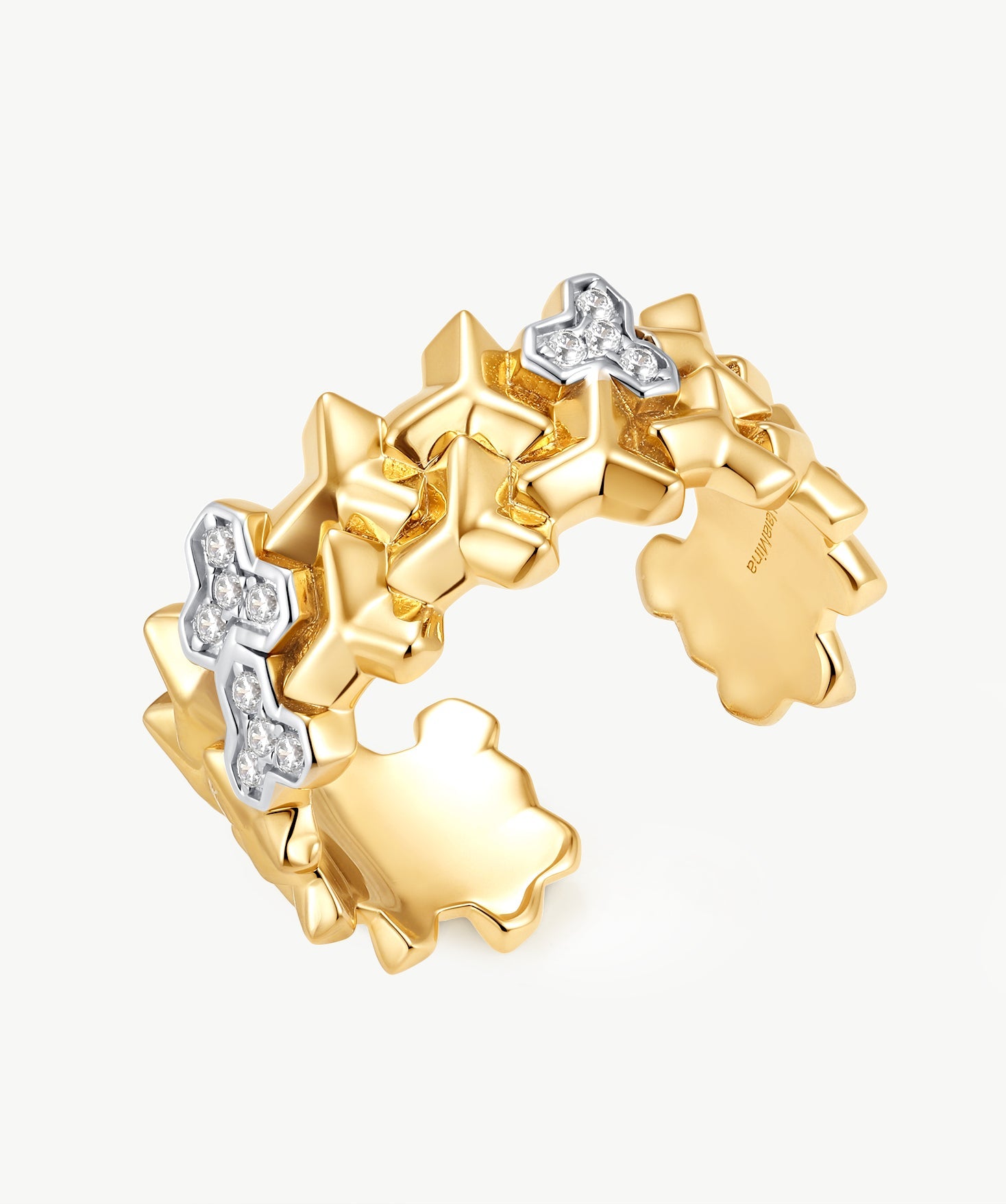 MaiaMina Open Ring Gold Vermeil Two Tone Link Chain Geometric Statement Ring LYNKA