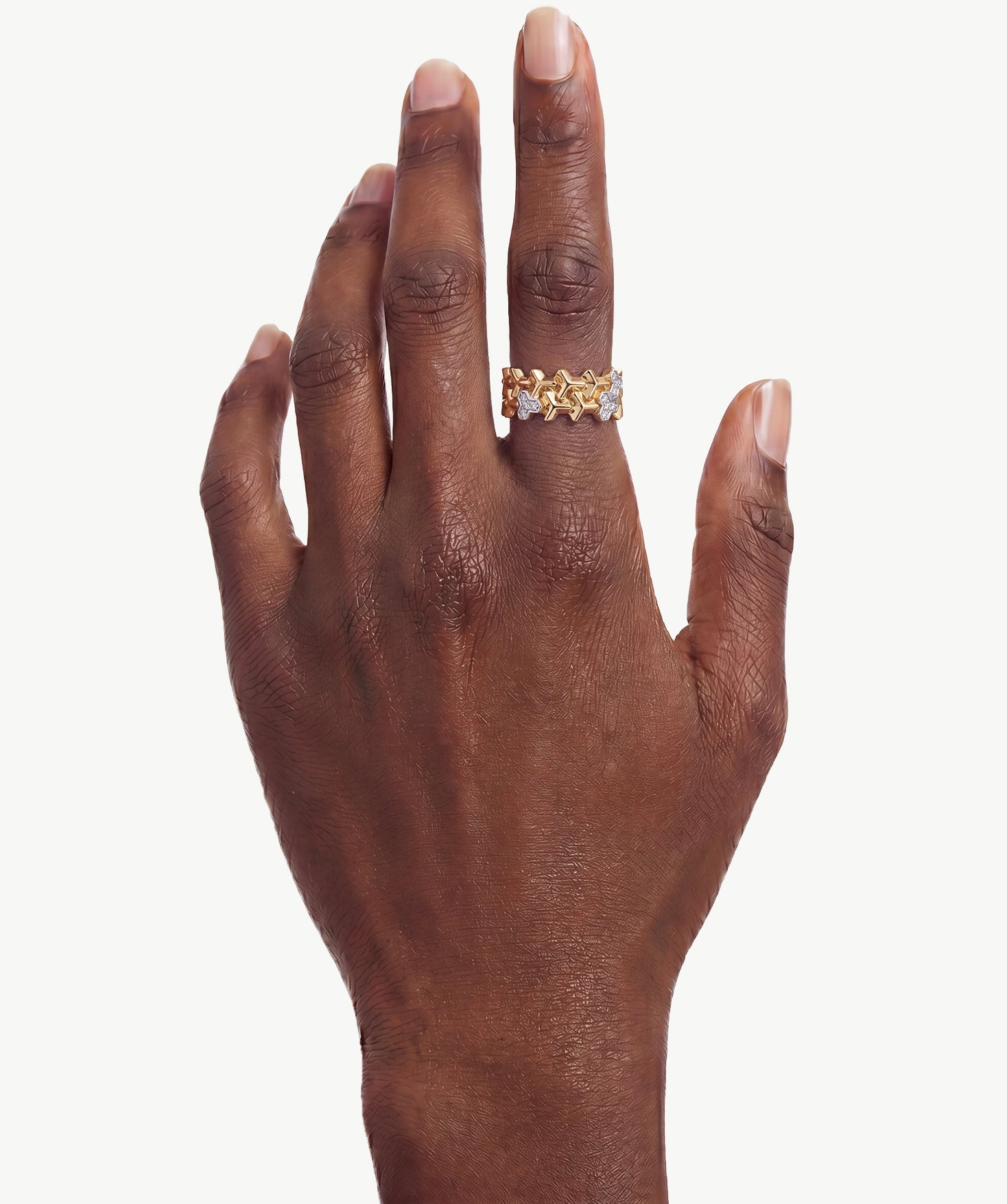 MaiaMina Open Ring Gold Vermeil Two Tone Link Chain Geometric Statement Ring LYNKA