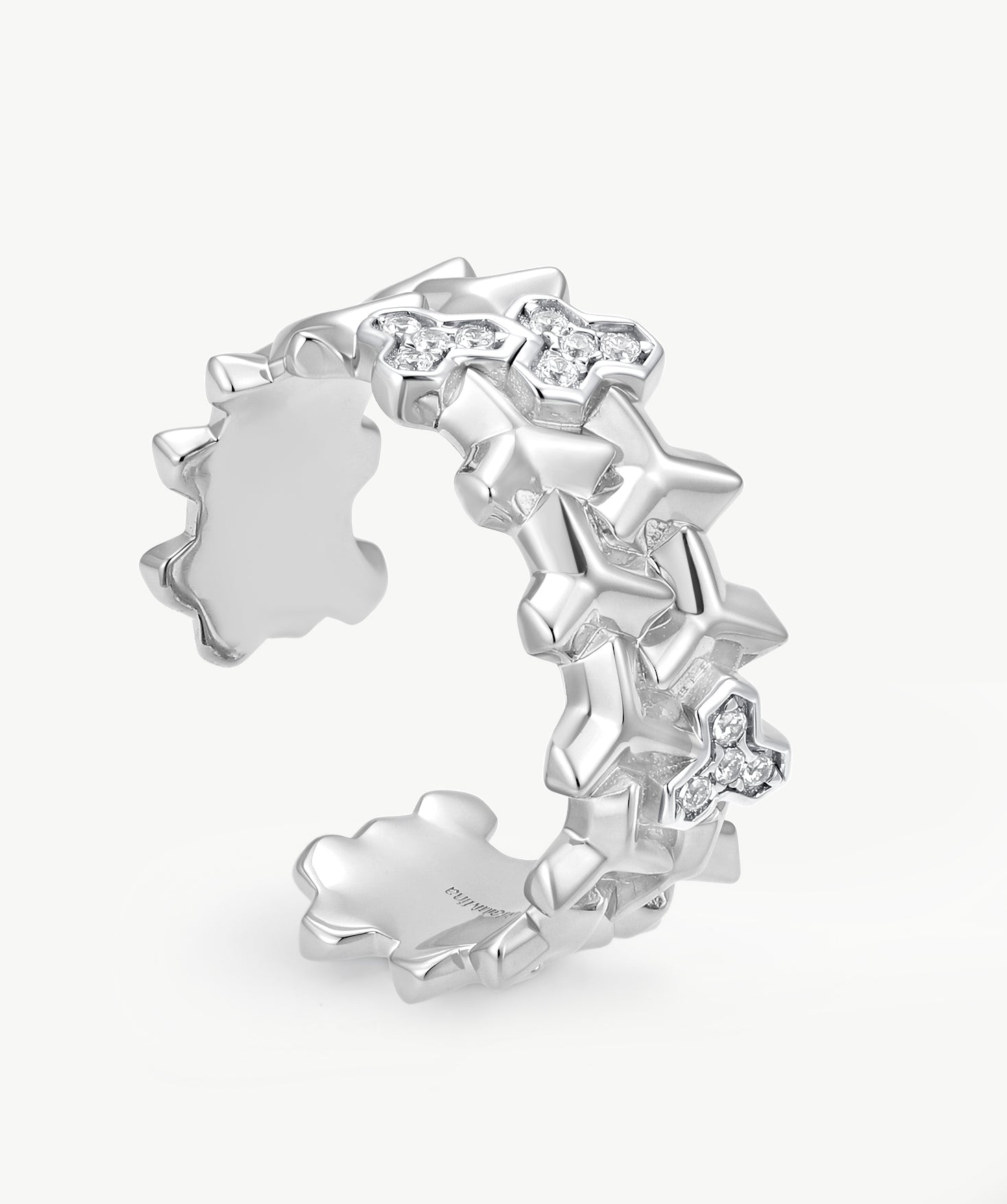 MaiaMina Open Ring Rhodium Plated Sterling Silver Geometric Link Statement Ring LYNKA