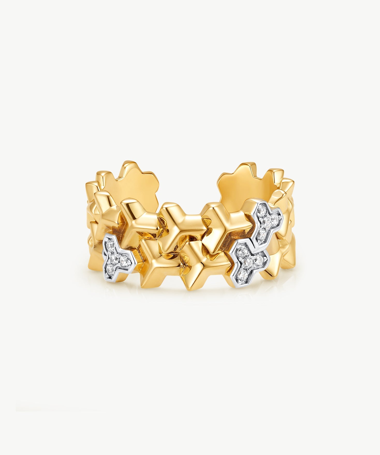MaiaMina Open Ring Gold Vermeil Two Tone Link Chain Geometric Statement Ring LYNKA
