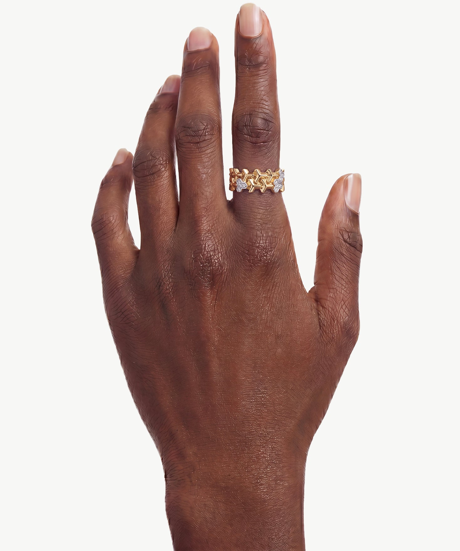 MaiaMina Open Ring Gold Vermeil Two Tone Link Chain Geometric Statement Ring LYNKA