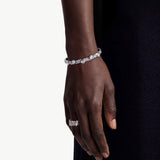 MaiaMina Silver Cuff Bracelet Geometric Link Hexagon CZ Open Bangle LYNKA