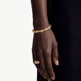 MaiaMina Gold Cuff Bracelet Geometric Link CZ Open Bangle LYNKA