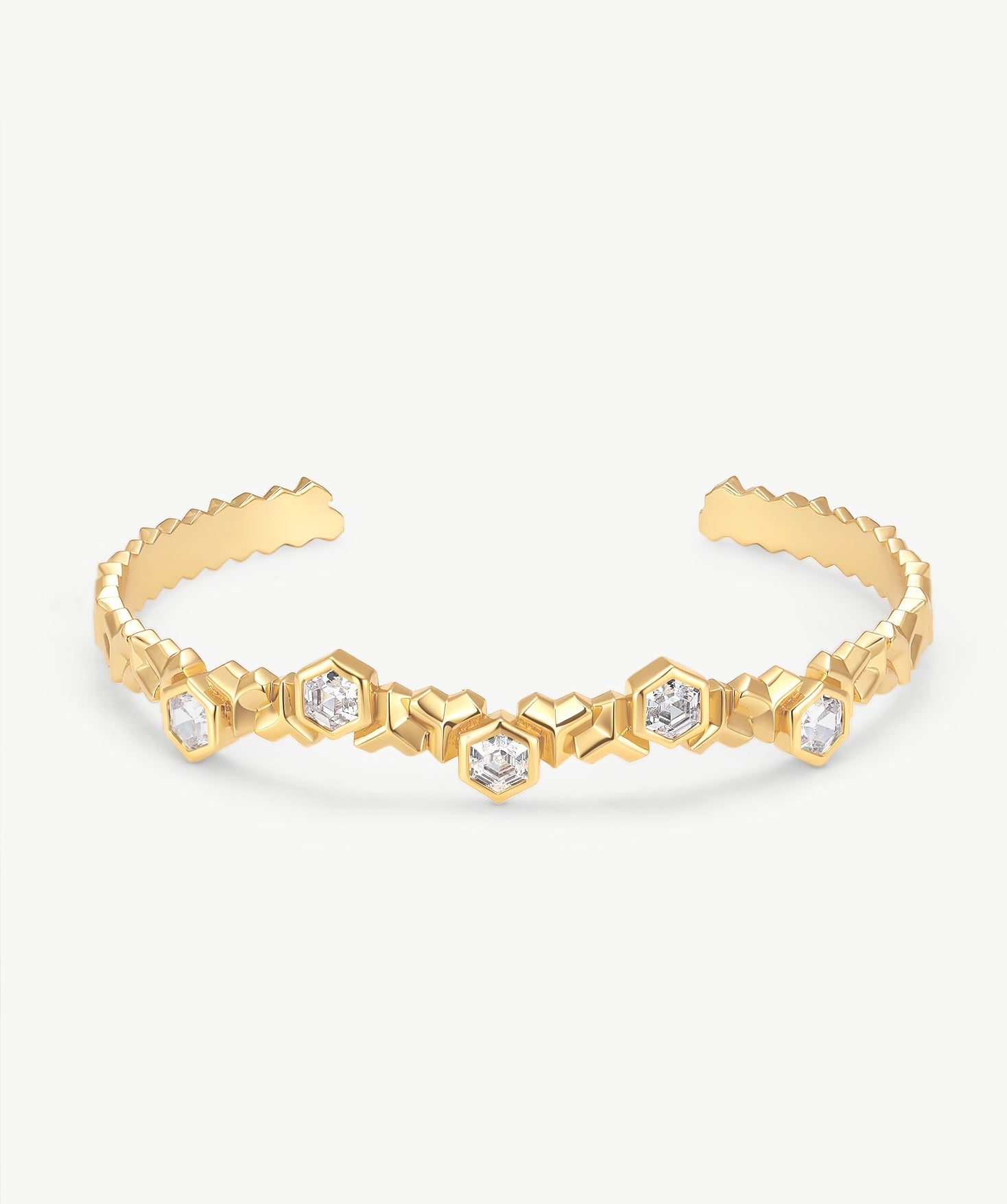 MaiaMina Gold Cuff Bracelet Geometric Link CZ Open Bangle LYNKA