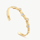 MaiaMina Gold Cuff Bracelet Geometric Link CZ Open Bangle LYNKA
