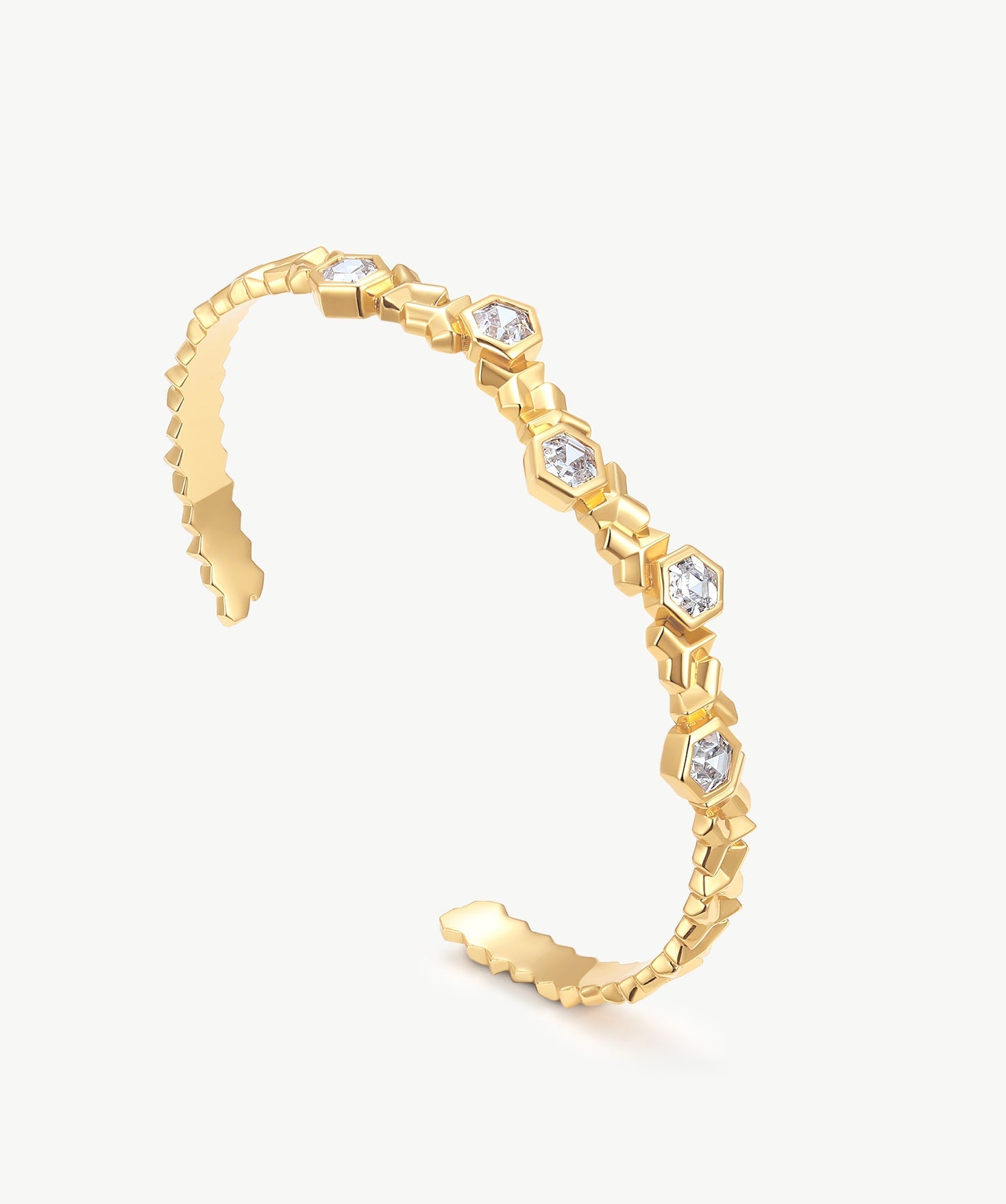 MaiaMina Gold Cuff Bracelet Geometric Link CZ Open Bangle LYNKA