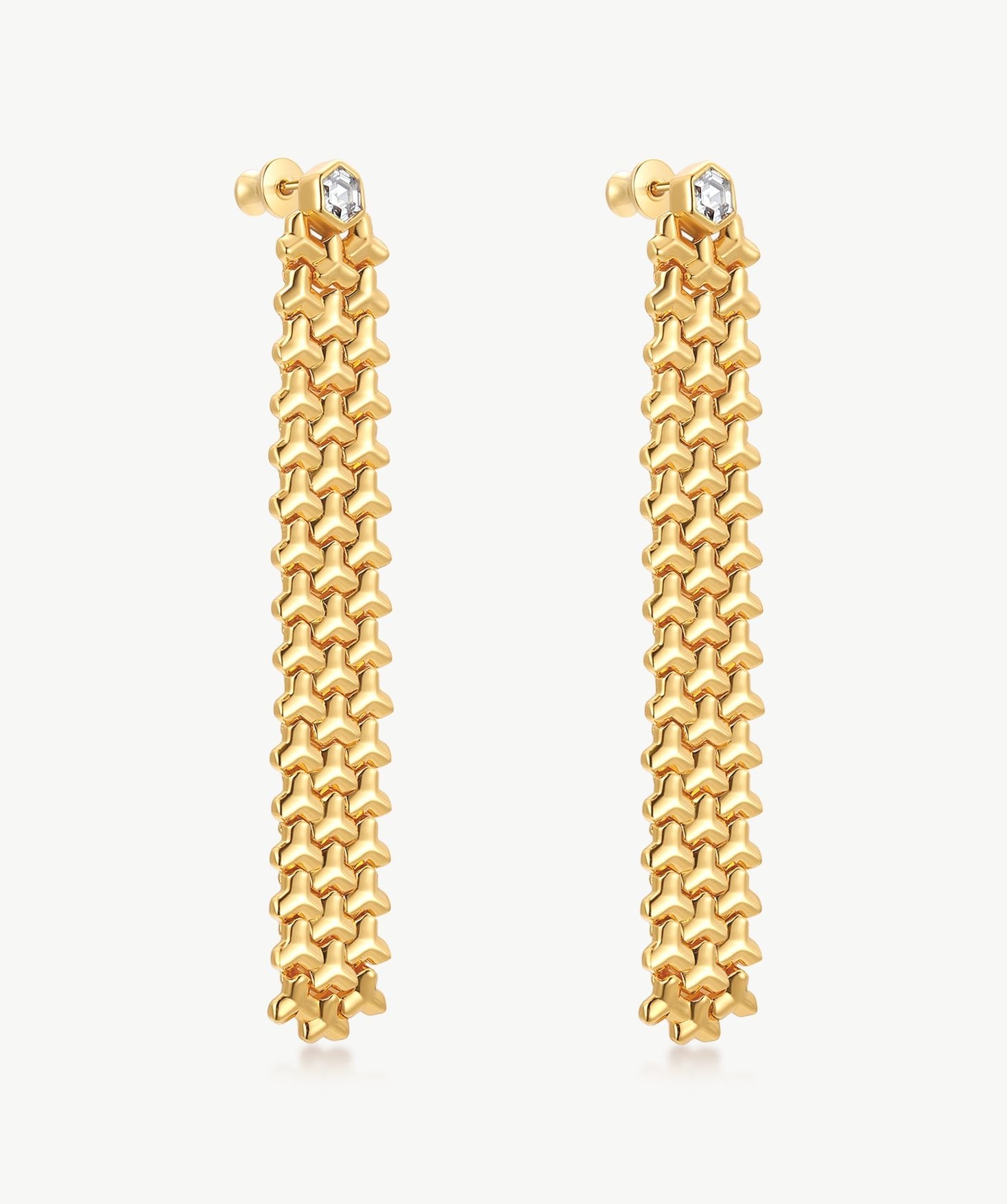MaiaMina Gold Drop Earrings Geometric Link Long Dangle Hexagon CZ LYNKA