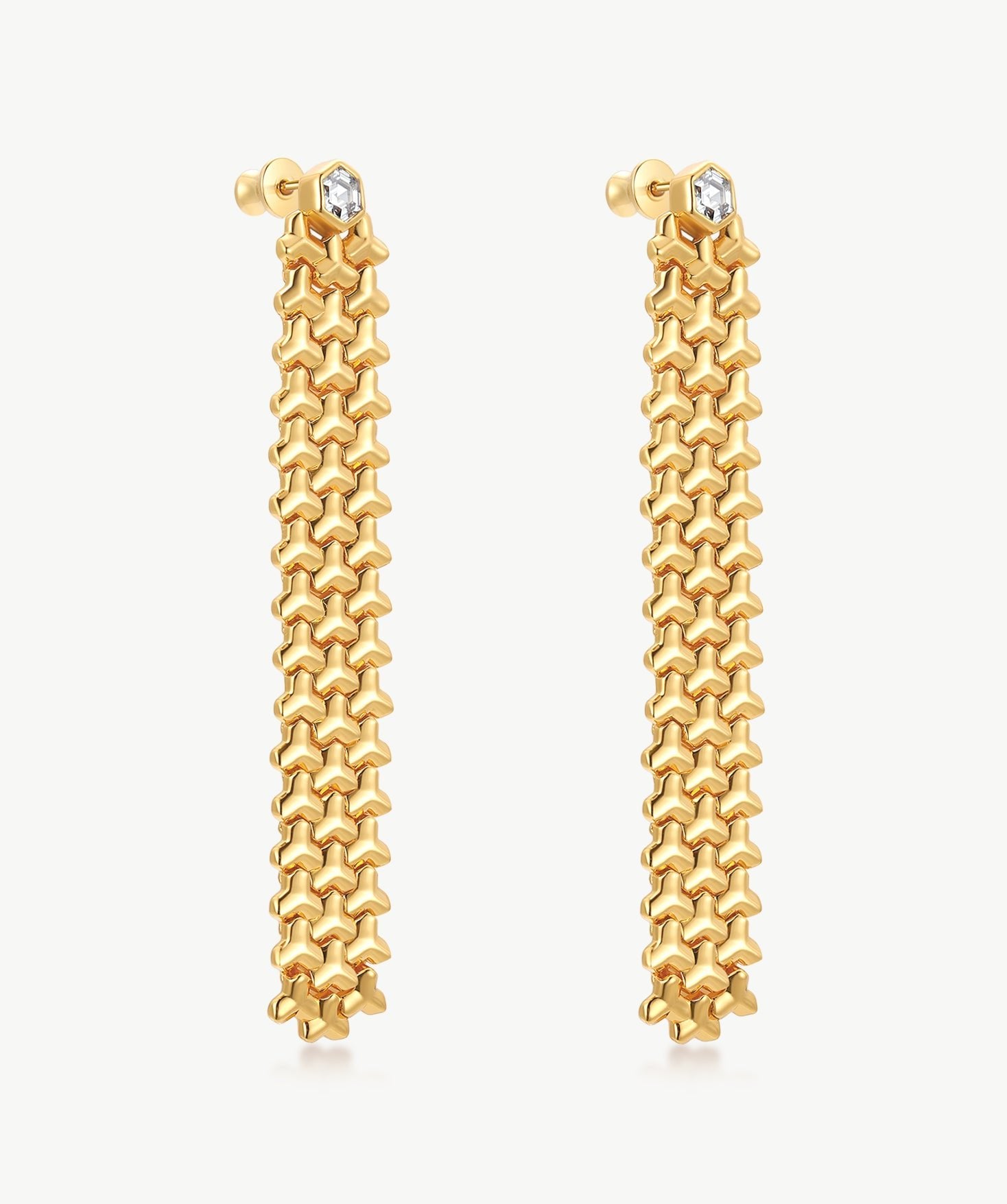 MaiaMina Gold Drop Earrings Geometric Link Long Dangle Hexagon CZ LYNKA