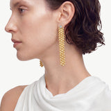 MaiaMina Gold Drop Earrings Geometric Link Long Dangle Hexagon CZ LYNKA