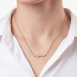 MaiaMina Gold Chain Necklace Geometric Link Hexagon CZ Bar Pendant LYNKA