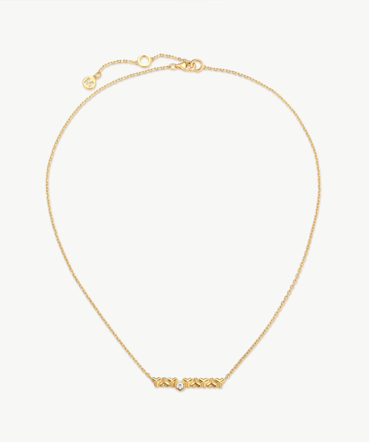 MaiaMina Gold Chain Necklace Geometric Link Hexagon CZ Bar Pendant LYNKA