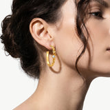 MaiaMina Gold Hoop Earrings Geometric Link Hexagon CZ Statement Hoops LYNKA