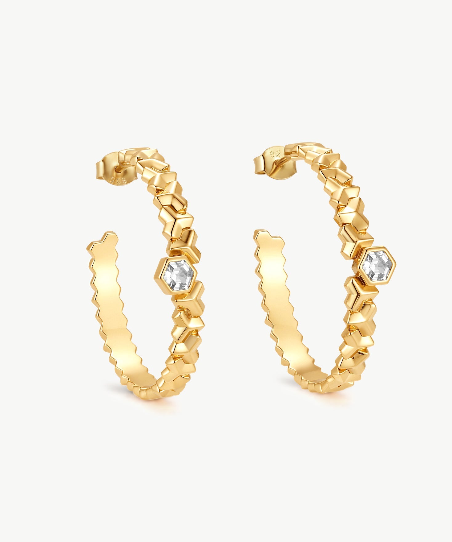 MaiaMina Gold Hoop Earrings Geometric Link Hexagon CZ Statement Hoops LYNKA