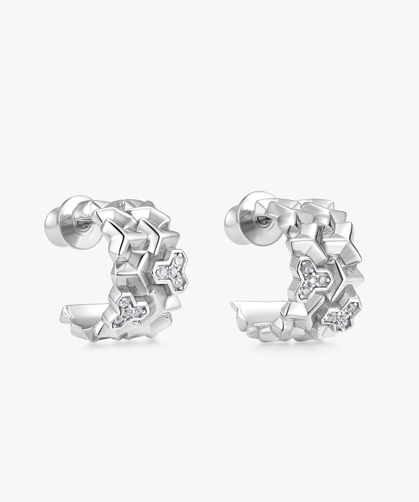 MaiaMina Hoop Earrings Rhodium Plated Geometric Link Chunky Hoop Earrings LYNKA