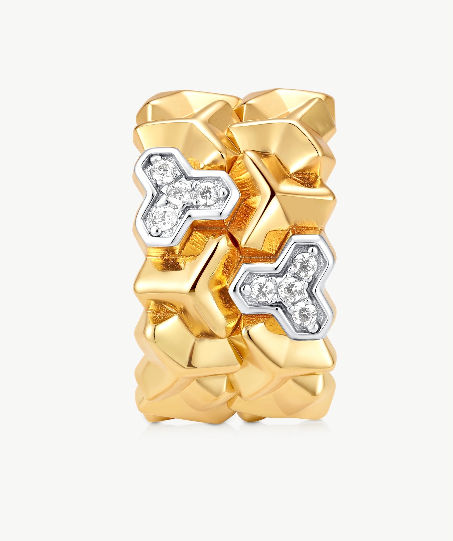 MaiaMina Hoop Earrings Gold Two Tone Geometric Link Chunky Hoop Earrings LYNKA