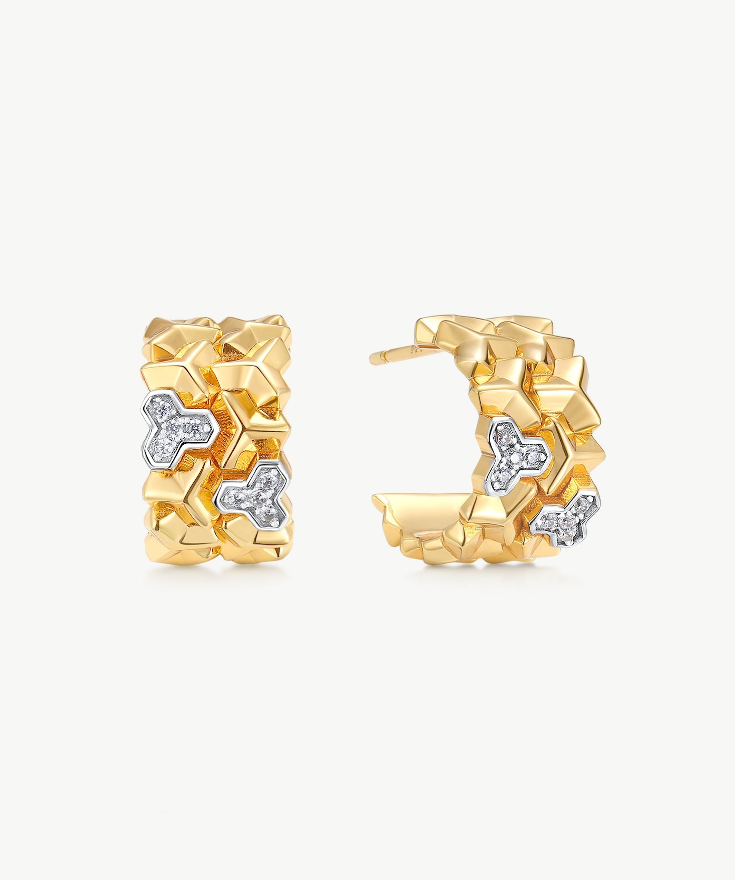 MaiaMina Hoop Earrings Gold Two Tone Geometric Link Chunky Hoop Earrings LYNKA