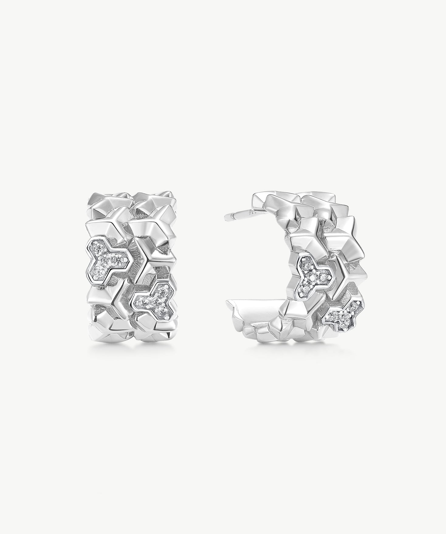 MaiaMina Hoop Earrings Rhodium Plated Geometric Link Chunky Hoop Earrings LYNKA