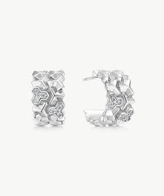 MaiaMina Hoop Earrings Rhodium Plated Geometric Link Chunky Hoop Earrings LYNKA