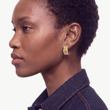 MaiaMina Hoop Earrings Gold Two Tone Geometric Link Chunky Hoop Earrings LYNKA