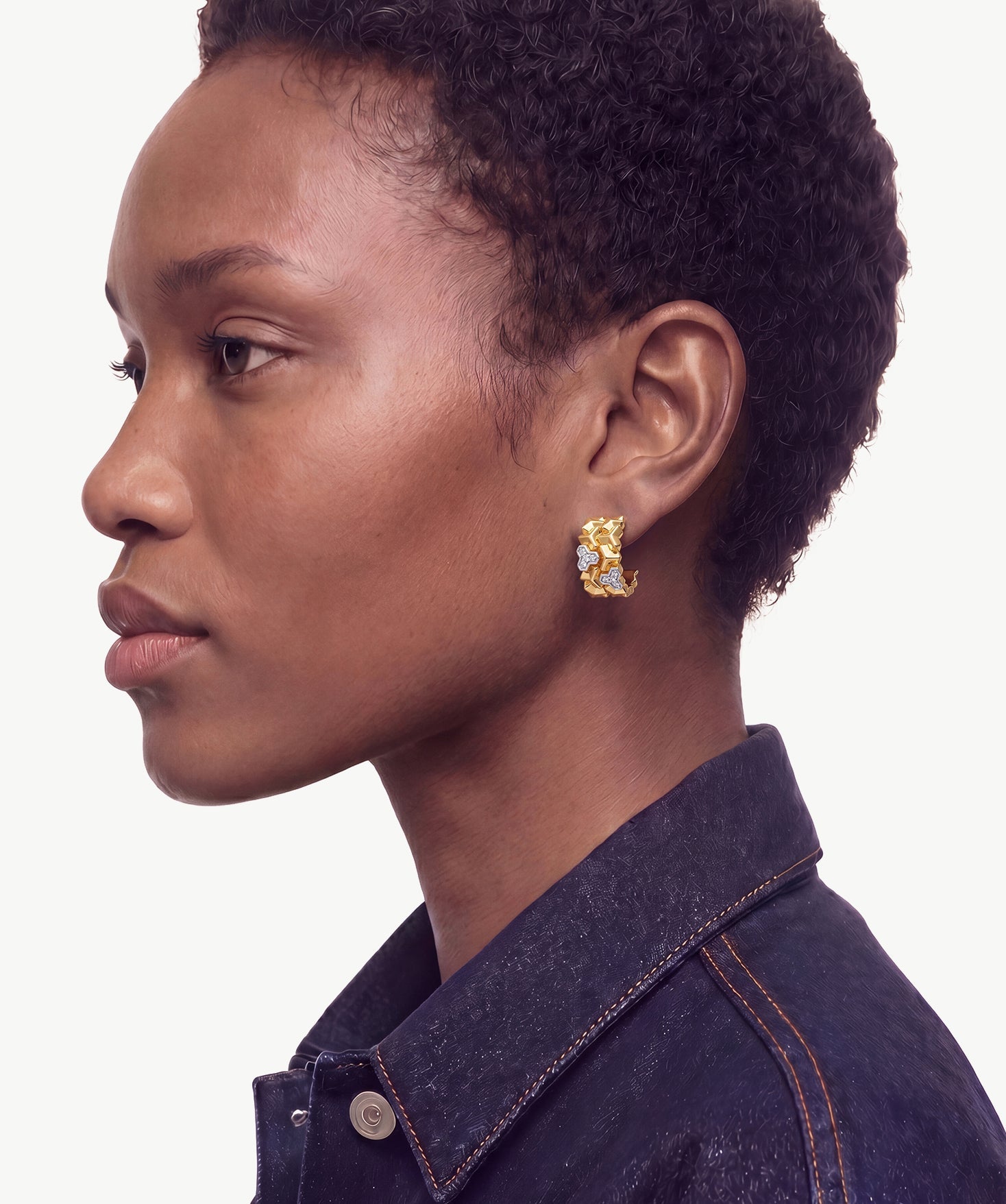 MaiaMina Hoop Earrings Gold Two Tone Geometric Link Chunky Hoop Earrings LYNKA