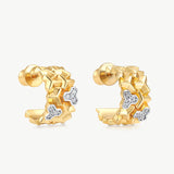 MaiaMina Hoop Earrings Gold Two Tone Geometric Link Chunky Hoop Earrings LYNKA