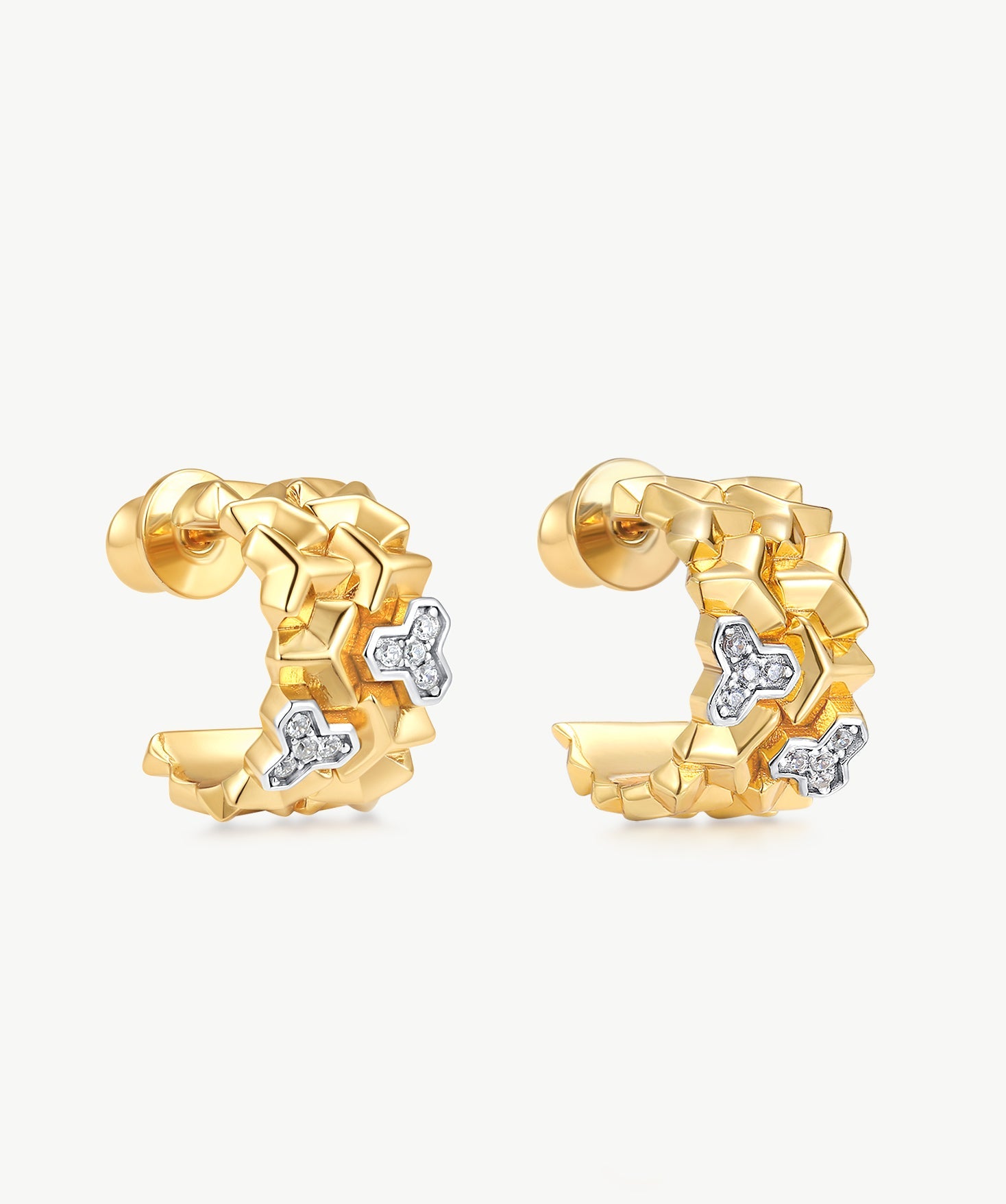 MaiaMina Hoop Earrings Gold Two Tone Geometric Link Chunky Hoop Earrings LYNKA