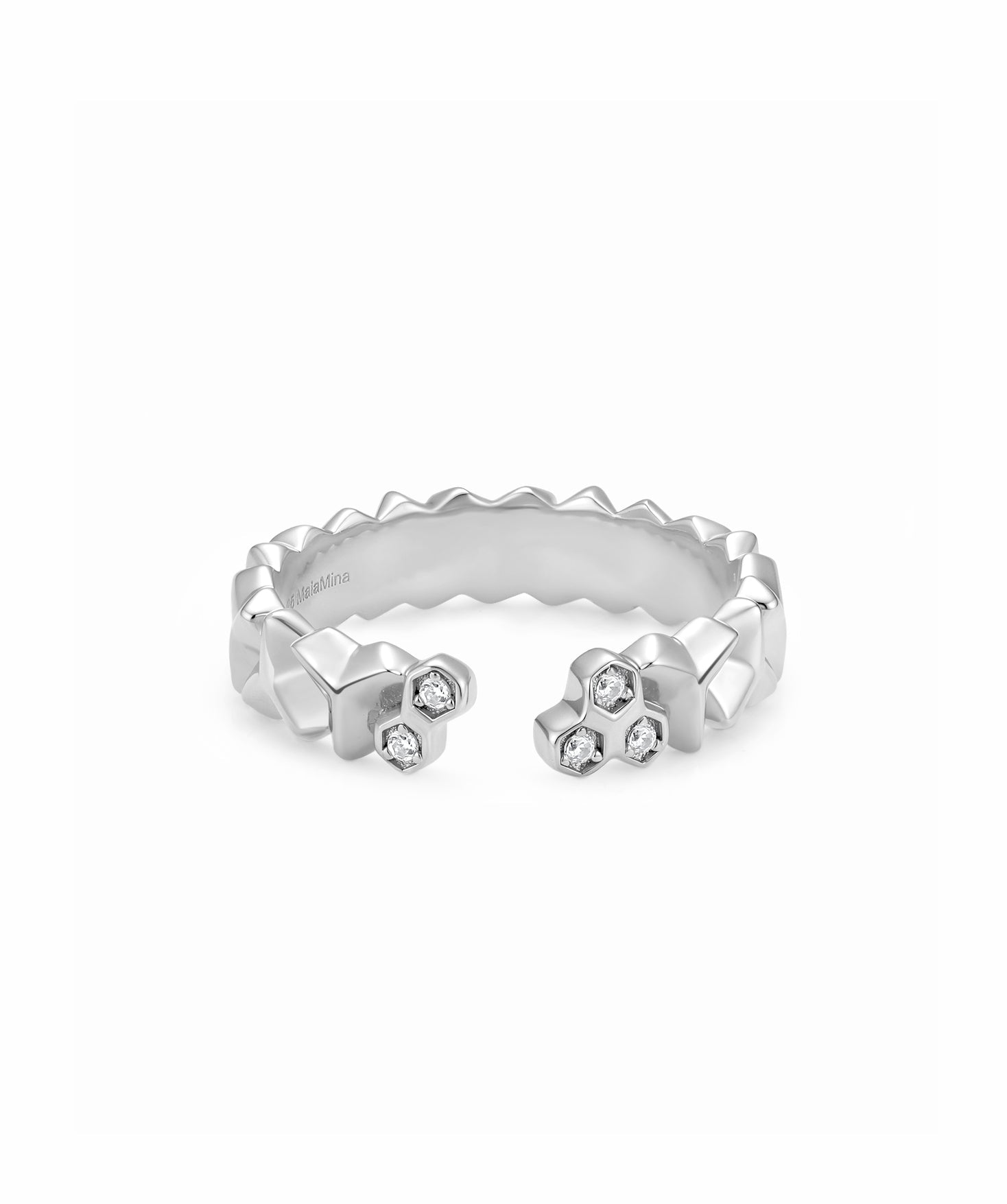MaiaMina Open Ring Sterling Silver Geometric CZ Statement Ring LYNKA
