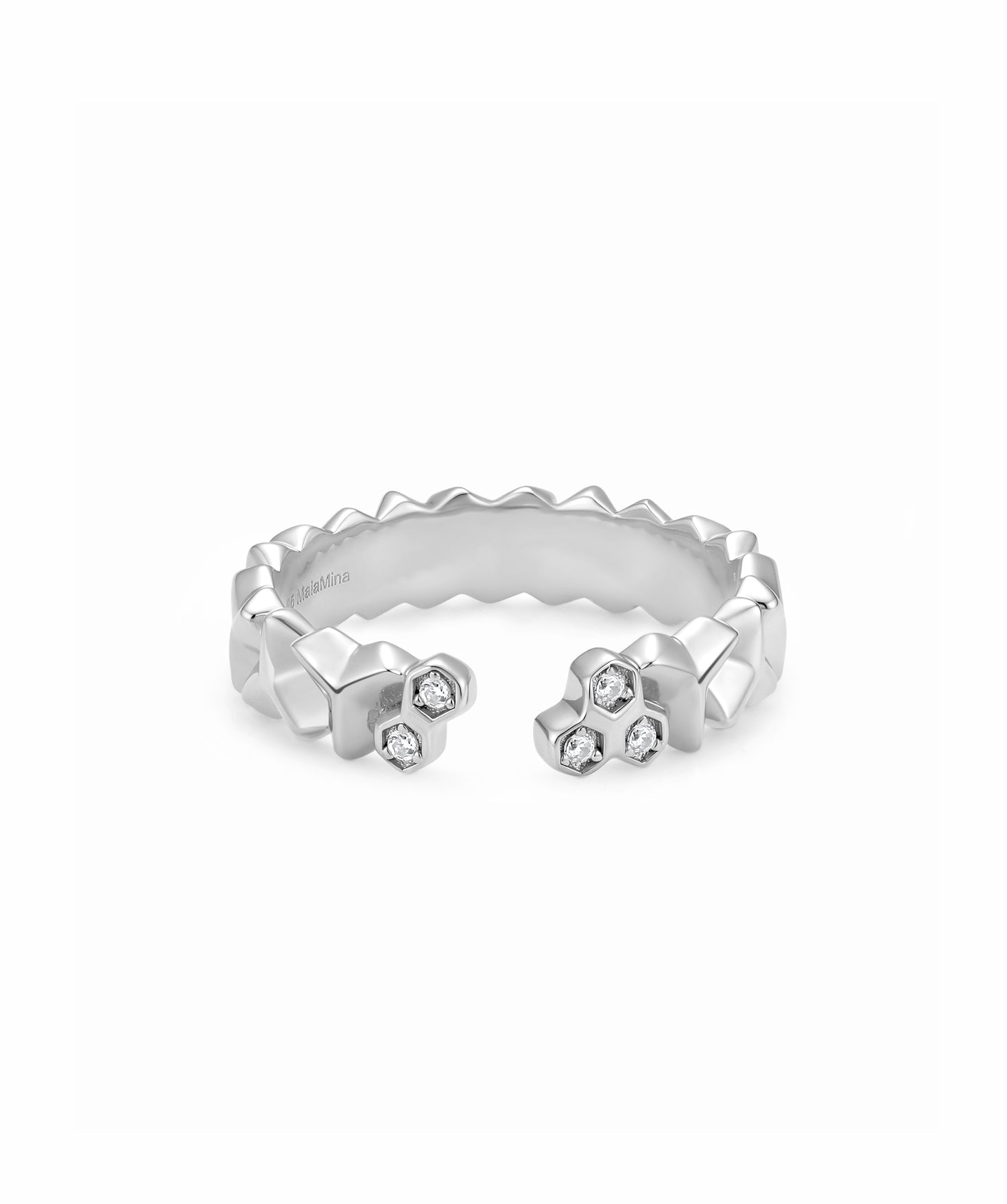 MaiaMina Open Ring Sterling Silver Geometric CZ Statement Ring LYNKA