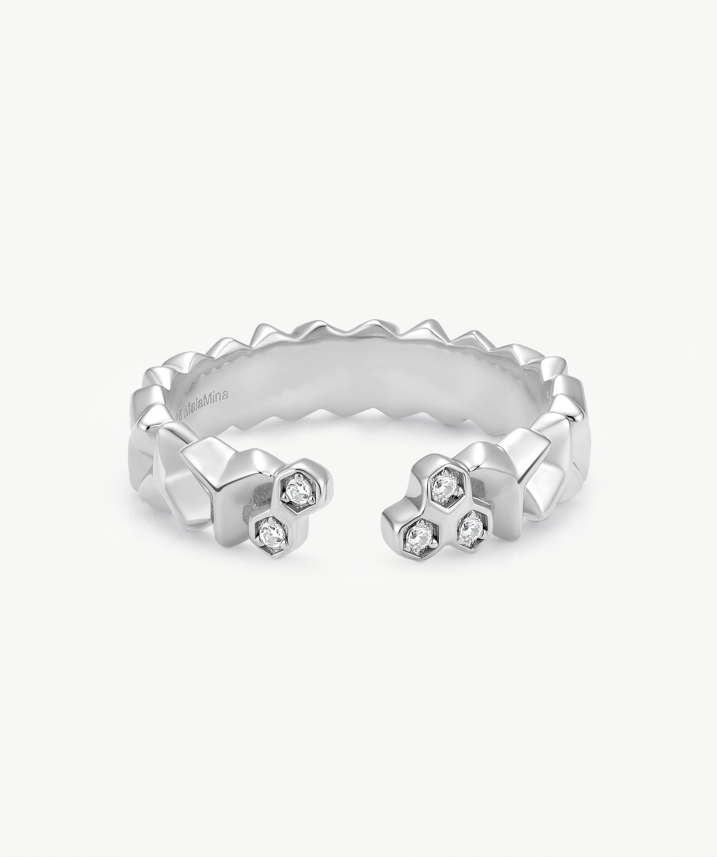 MaiaMina Open Ring Sterling Silver Geometric CZ Statement Ring LYNKA