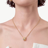 MaiaMina Pendant Necklace Gold Vermeil Two Tone Geometric Link Charm Necklace LYNKA