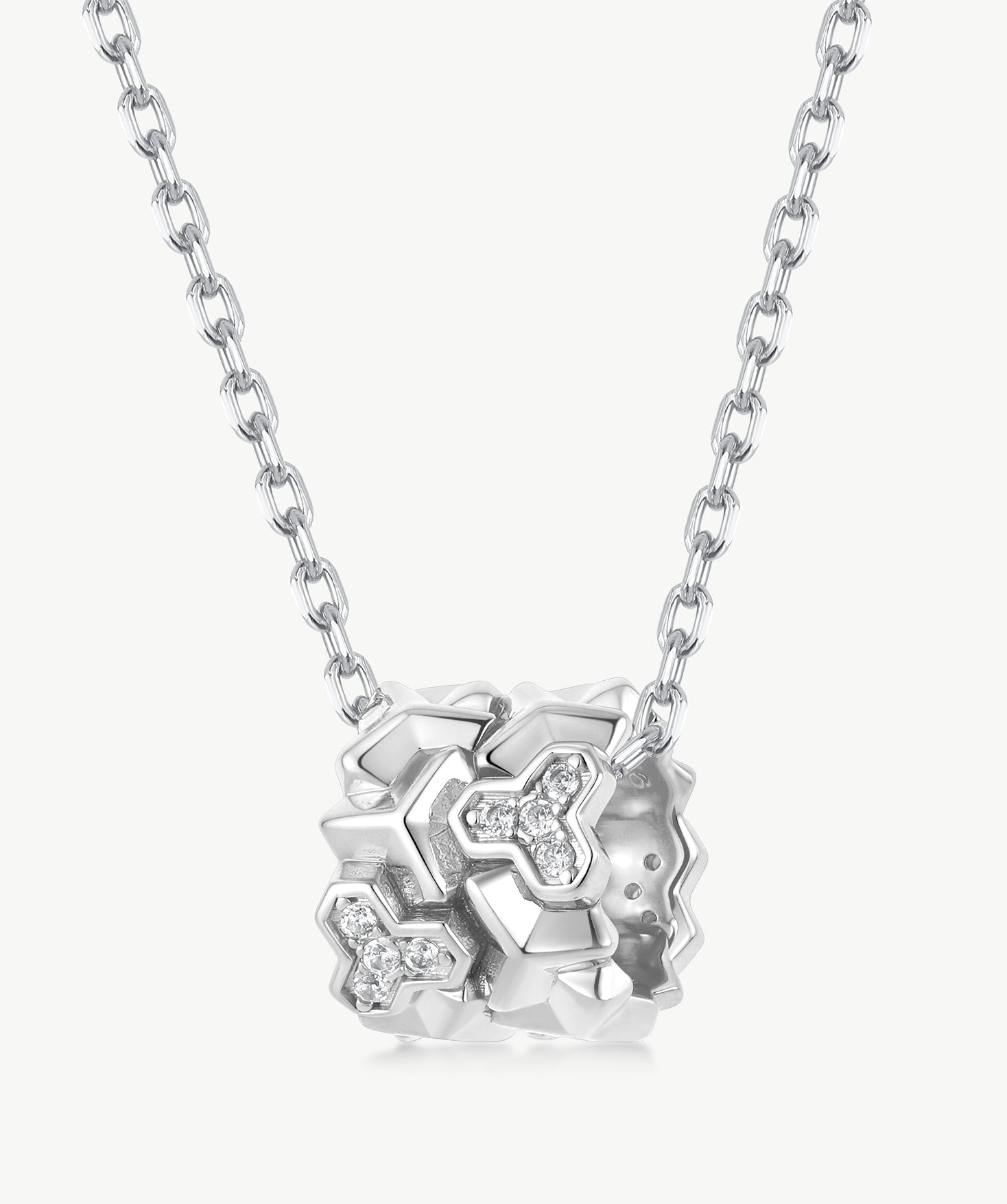 MaiaMina Pendant Necklace Sterling Silver Geometric Link Charm Necklace LYNKA