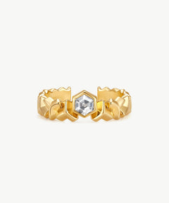 MaiaMina Open Ring Gold Vermeil Hexagon CZ Geometric Statement Ring LYNKA