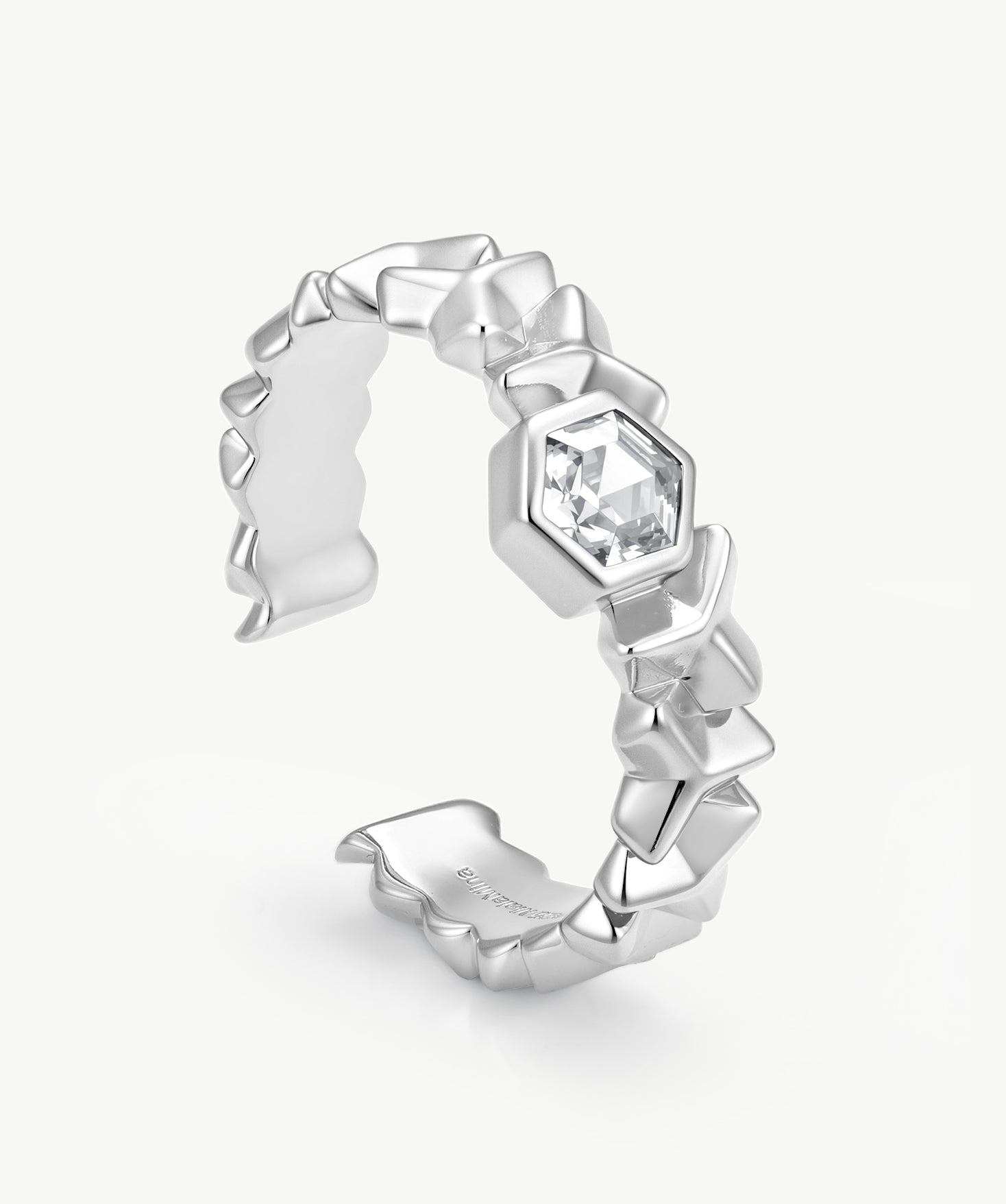 MaiaMina Open Ring Sterling Silver Hexagon CZ Geometric Statement Ring LYNKA