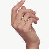 MaiaMina Open Ring Gold Vermeil Hexagon CZ Geometric Statement Ring LYNKA
